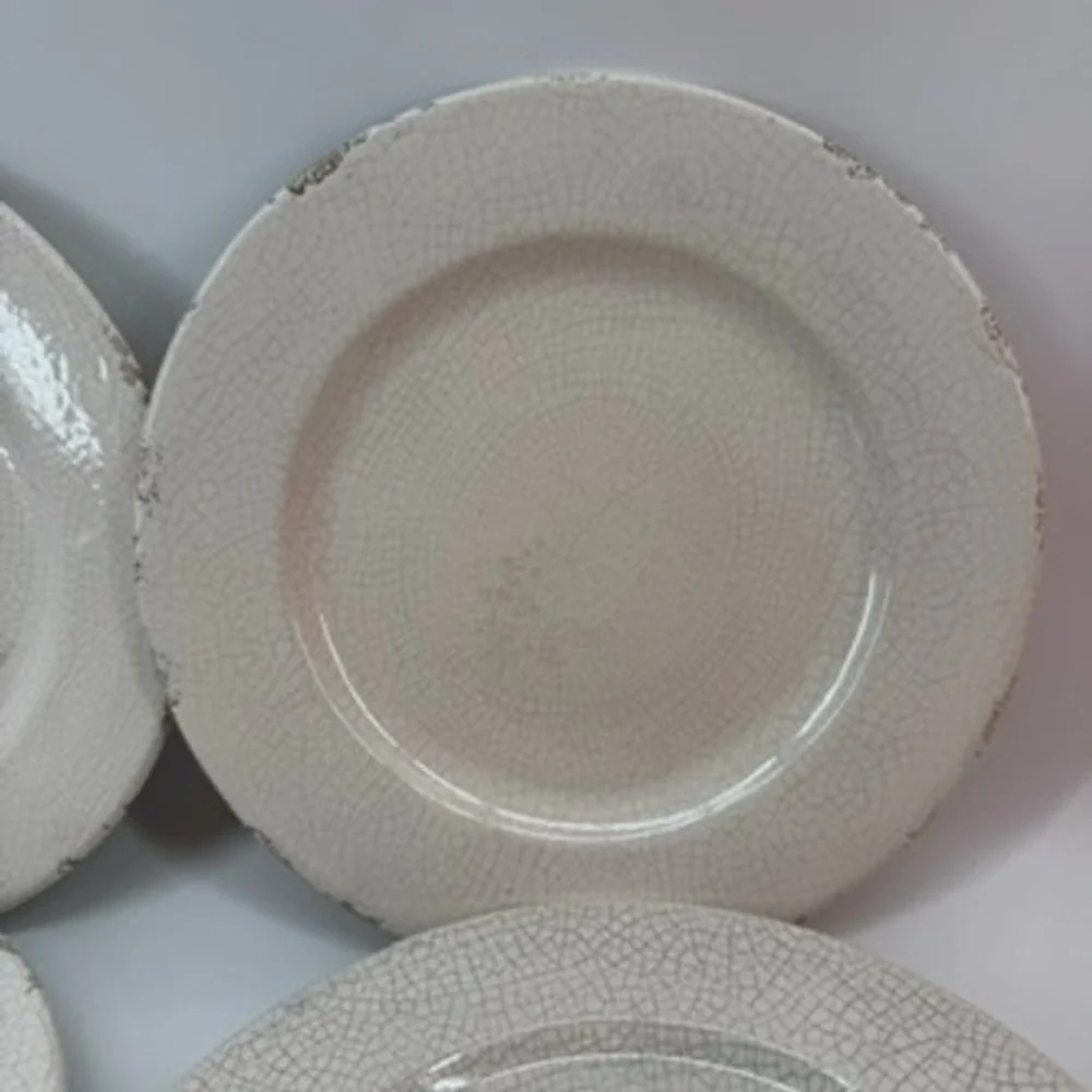 4 Williams Sonoma Crackle Glaze Salad Plates Cream Made‎ in Italy Rustic 9